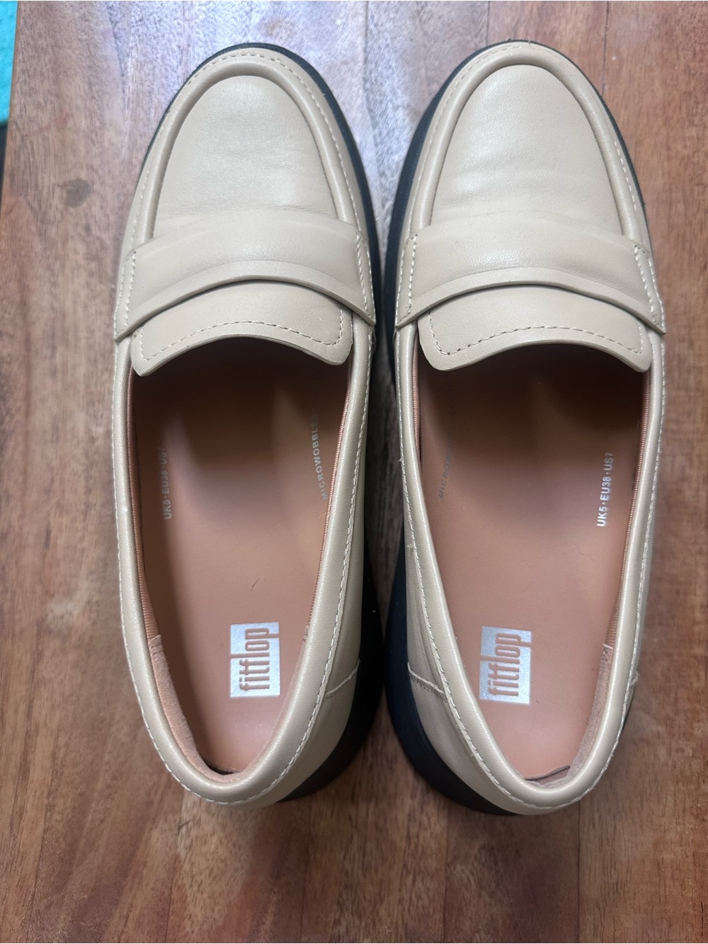 Fitflop Light Beige Leather Penny Loafers